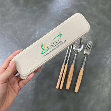 Bộ Muỗng Đũa Đầu Inox Cán Gỗ Hộp Lúa Mạch In Logo Theo Yêu Cầu – Quà Tặng Nhanh