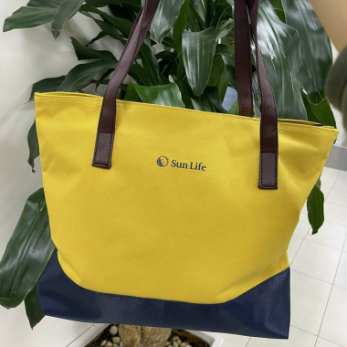 Túi tote vải bố hai màu quai da in logo theo yêu cầu