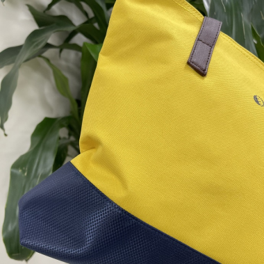 Túi tote vải bố hai màu quai da in logo theo yêu cầu