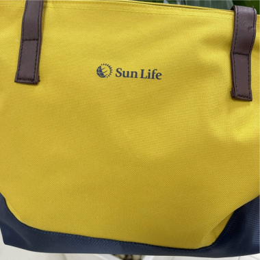 Túi tote vải bố hai màu quai da in logo theo yêu cầu