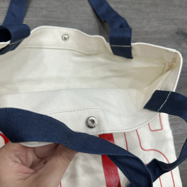 TÚI VẢI CANVAS MÀU TRẮNG QUAI XANH – NHẬN IN LOGO THEO YÊU CẦU