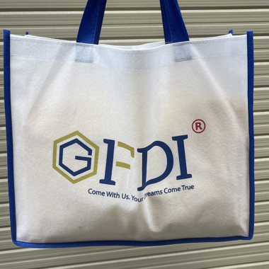 TÚI VẢI KHÔNG DỆT MÀU TRẮNG VIỀN XANH – NHẬN IN LOGO THEO YÊU CẦU