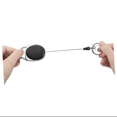 Cuộn Dây Đeo Thẻ Móc Khóa Kim Loại – Badge Reel Đen In Logo Theo Yêu Cầu