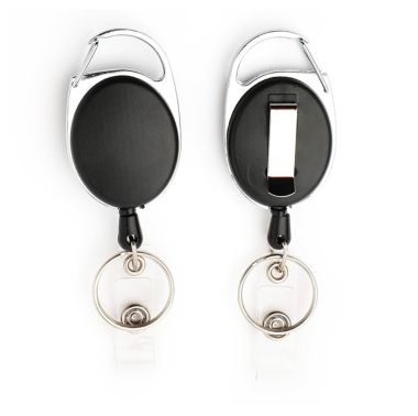 Cuộn Dây Đeo Thẻ Móc Khóa Kim Loại – Badge Reel Đen In Logo Theo Yêu Cầu