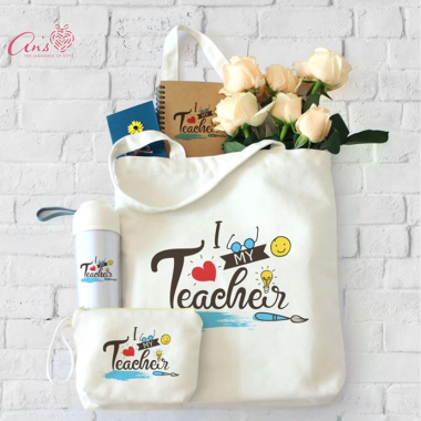 Bộ Quà Tặng Bình Nước & Bộ Muỗng Đũa - Túi Vải In Logo Theo Yêu Cầu