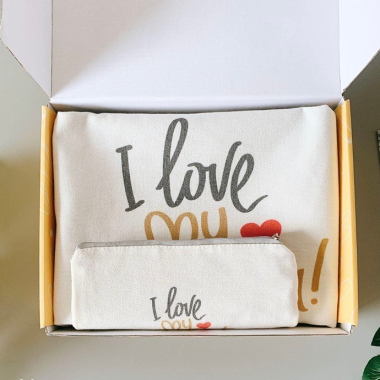 Bộ Quà Tặng Bình Nước & Bộ Muỗng Đũa - Túi Vải In Logo Theo Yêu Cầu