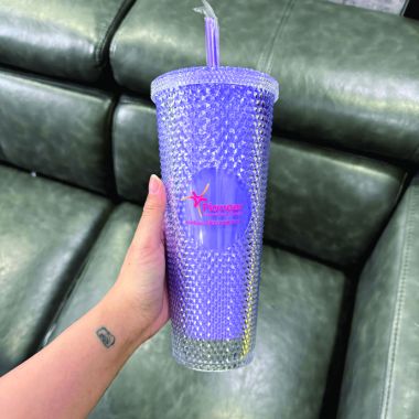 Ly Nhựa Kim Cương Đính Nhiều Màu Có Nắp Và Ống Hút – In Logo Theo Yêu Cầu