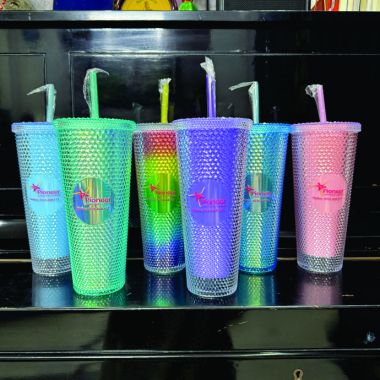 Ly Nhựa Kim Cương Đính Nhiều Màu Có Nắp Và Ống Hút – In Logo Theo Yêu Cầu