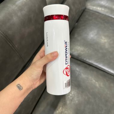 Bình Giữ Nhiệt Trắng Nắp Đỏ In Logo – Quà Tặng Sang Trọng Theo Yêu Cầu