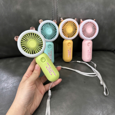 Quạt mini cầm tay tai gấu dễ thương kèm dây đeo in logo