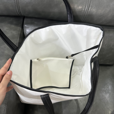 Túi Tote Vải Canvas Viền Đen Kèm Túi Phụ In Logo Theo Yêu Cầu