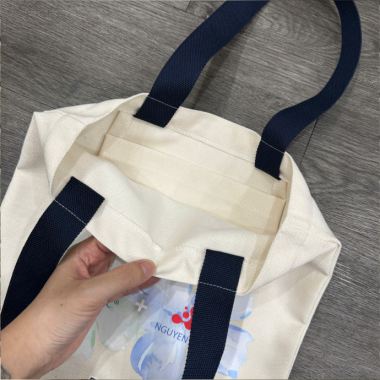 Túi tote vải canvas quai đeo dài in hình hoa in logo