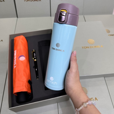 Bộ Quà Tặng Bình Giữ Nhiệt, Dù Gấp Và Bút Ký – In Logo Theo Yêu Cầu