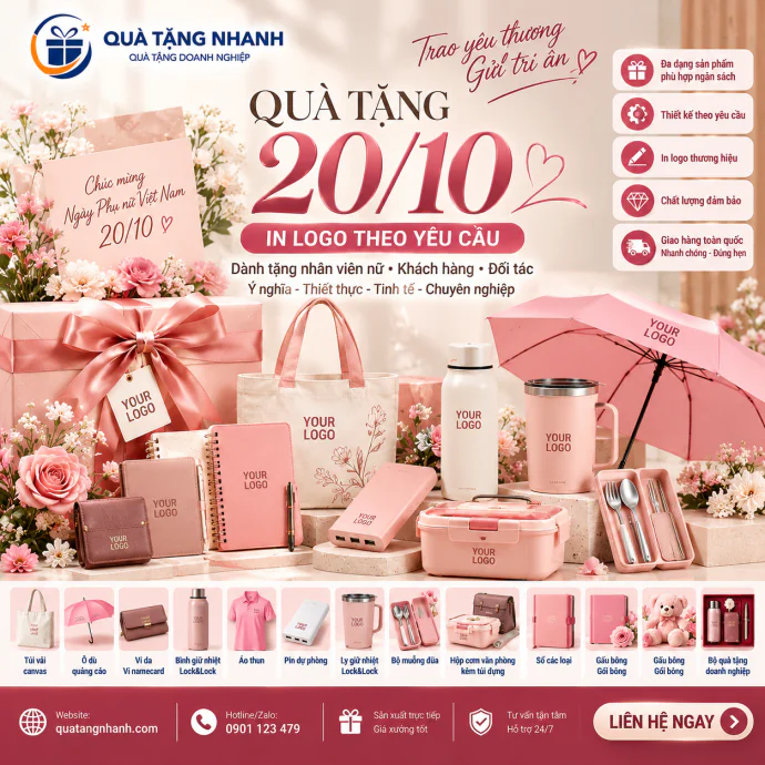Quà Tặng 20/10 In Logo Theo Yêu Cầu: Top Quà Tặng Doanh Nghiệp Ý Nghĩa, Thiết Thực & Sang Trọng