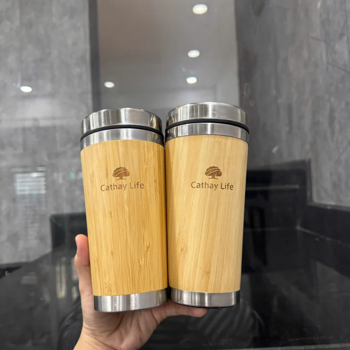Bình Giữ Nhiệt Vỏ Tre In Logo Theo Yêu Cầu – Quà Tặng Doanh Nghiệp Cao Cấp