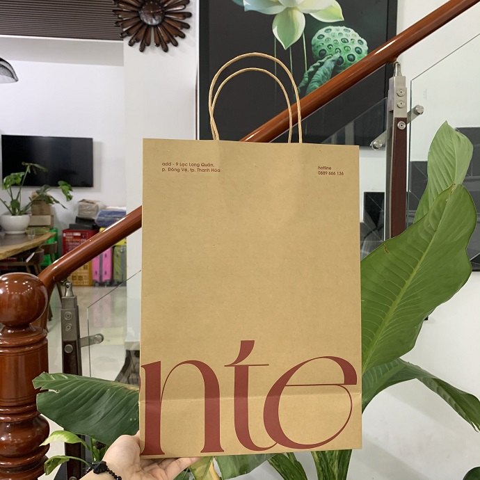 Túi giấy kraft nâu quai xoắn in logo theo yêu cầu