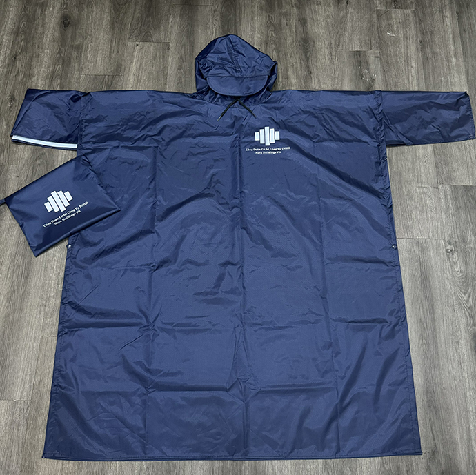 Áo Mưa Doanh Nghiệp Màu Xanh Đậm – Quà Tặng Thương Hiệu In Logo Theo Yêu Cầu