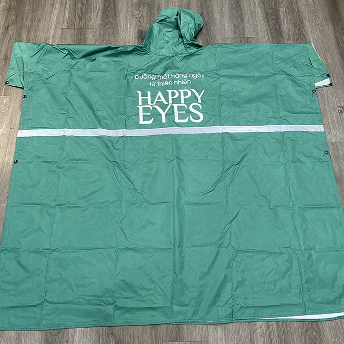 Áo Mưa Doanh Nghiệp Màu Xanh Lá In Logo HAPPY EYES – Quà Tặng Quảng Cáo Thương Hiệu Ngành Dược Phẩm