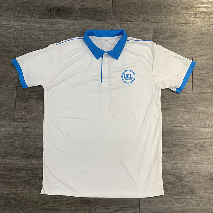 Áo Thun Đồng Phục Trắng Phối Viền Xanh - In & Thêu Logo Theo Yêu Cầu