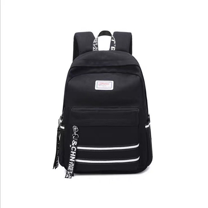 Balo Vải Dù Đen Thời Trang – Balo Đi Học Đi Làm Nhiều Ngăn, Dây Trang Trí Cá Tính