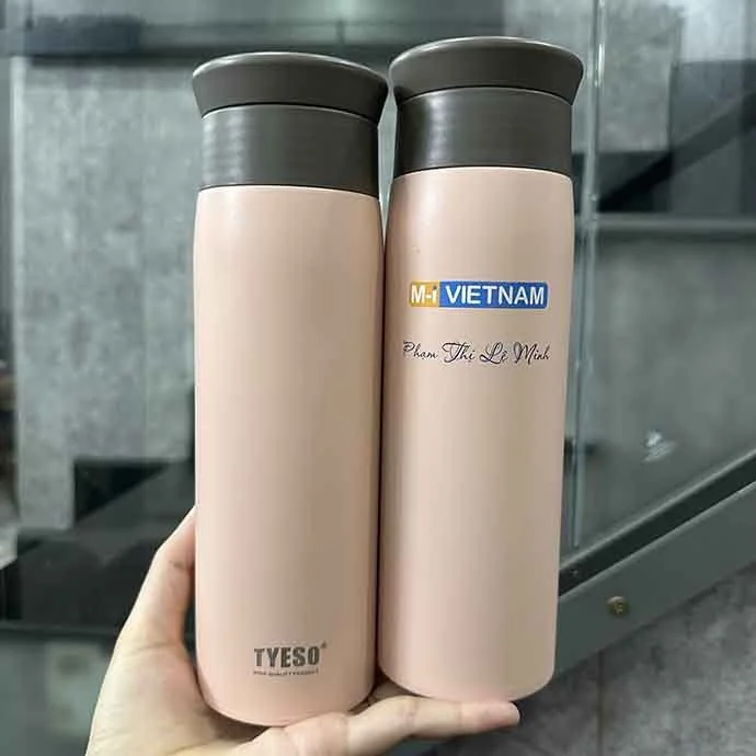 Bình Giữ Nhiệt Thân Thẳng Nắp Nhựa In Logo Theo Yêu Cầu