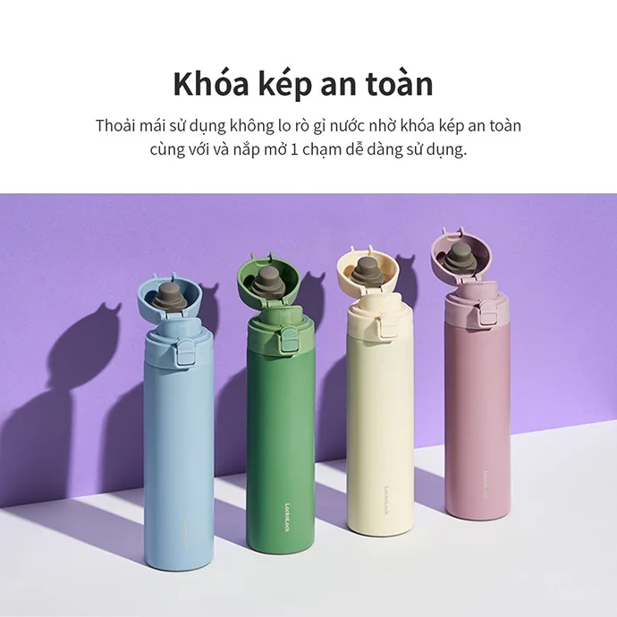 Bình Giữ Nhiệt Slim Fit Lock&Lock 400ml (LHC3270) – One-Touch Khóa Kép, In Logo Theo Yêu Cầu