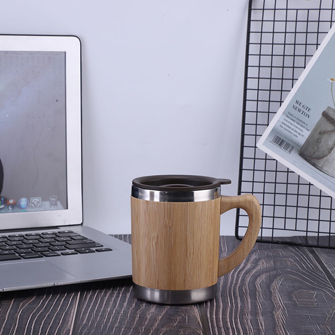 Cốc Giữ Nhiệt Inox 304 Vỏ Tre 400ml – Khắc Logo Theo Yêu Cầu