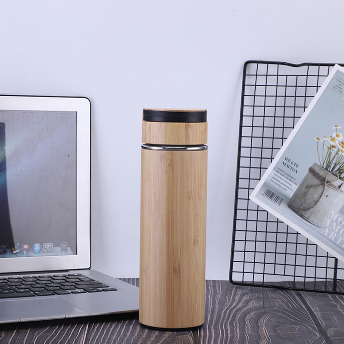 Bình Giữ Nhiệt Ống Tre Nắp Nhựa 450ml – Lõi Inox 304 Khắc Logo