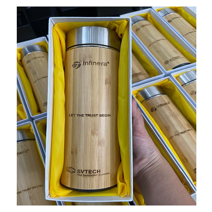 Bình Giữ Nhiệt Vỏ Tre In Logo – Bình Giữ Nhiệt Thân Tre Quà Tặng Doanh Nghiệp