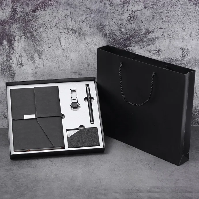 Set Quà Tặng Doanh Nghiệp Cao Cấp Sổ Da – Bút Ký – Móc Khóa – Card Visit Kèm Túi Giấy
