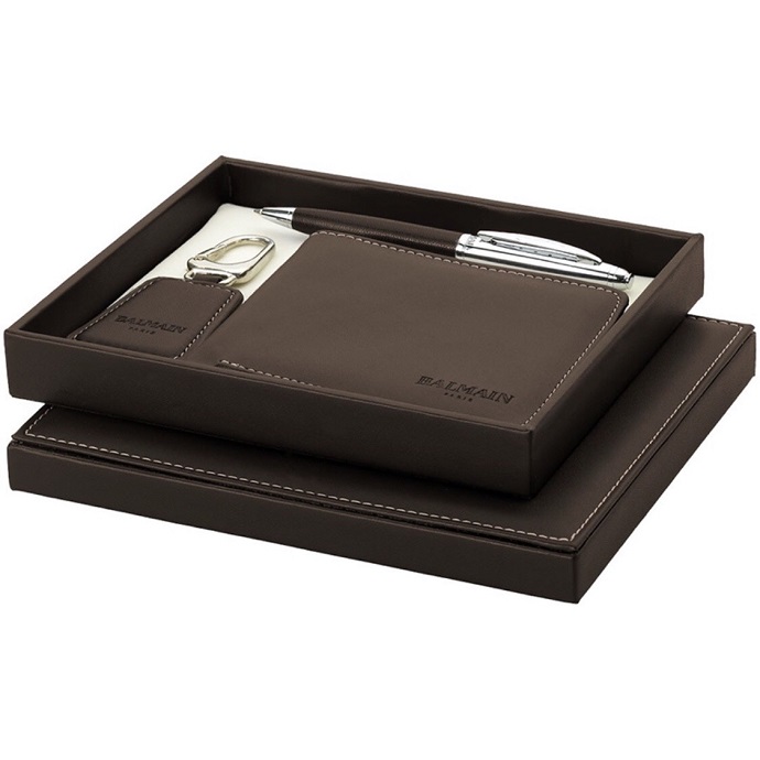 Bộ Quà Tặng Ví Da Nam Kèm Móc Khóa Và Bút Ký – Set Quà Cao Cấp Màu Nâu