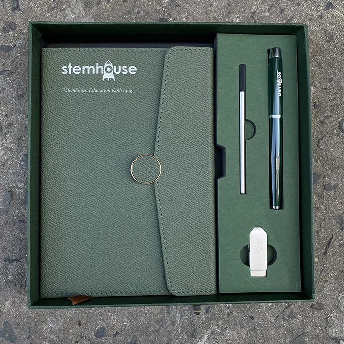 Bộ Giftset Sổ Da A5 – Bút Ký Kim Loại – USB 16GB In Logo Theo Yêu Cầu