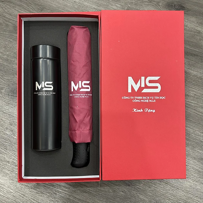 Bộ Quà Tặng Doanh Nghiệp Cao Cấp In Logo – Bình Giữ Nhiệt & Dù Gấp Sang Trọng
