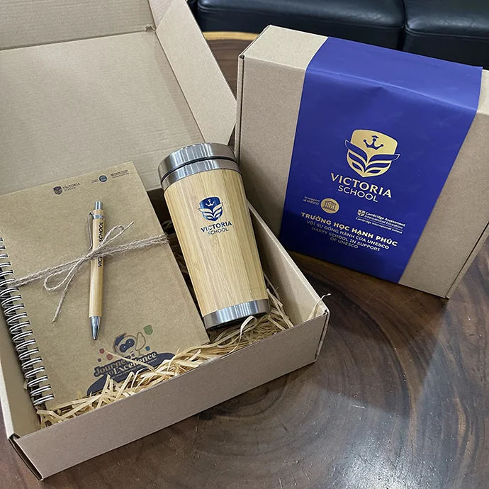 Bộ Gift Set Sổ Tay - Bút Bi - Bình Giữ Nhiệt | Quà Tặng Trường Học In Logo