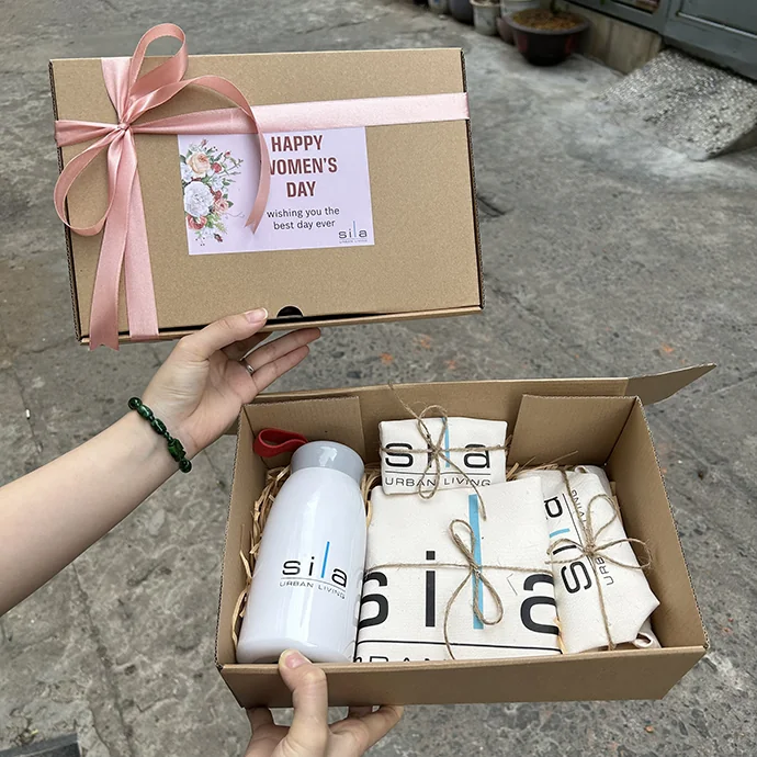 Bộ Quà Tặng Doanh Nghiệp Cho Nữ In Logo – Giftset Bình Giữ Nhiệt & Túi Canvas