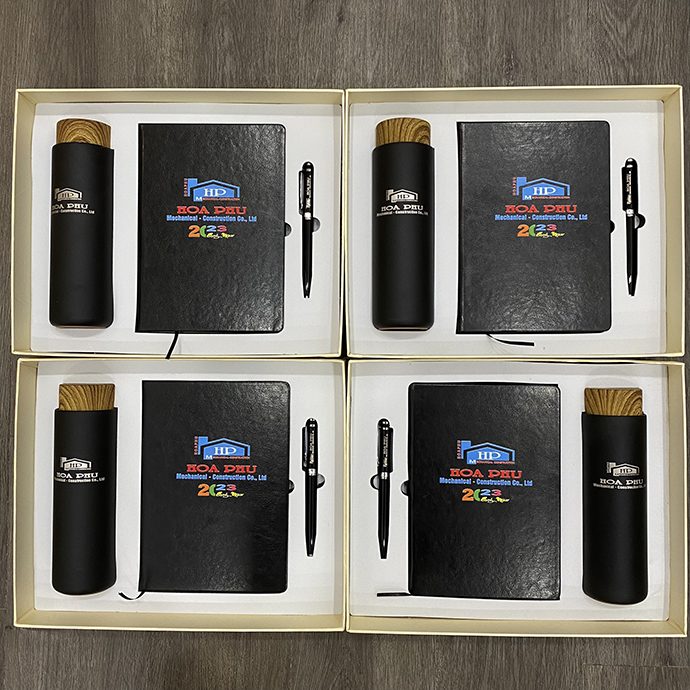 BKL 14 - Bộ Gift 3 Món Bình Giữ Nhiệt - Sổ Tay - Bút Bi In Logo Hoà Phú - Quà Tặng Doanh Nghiệp
