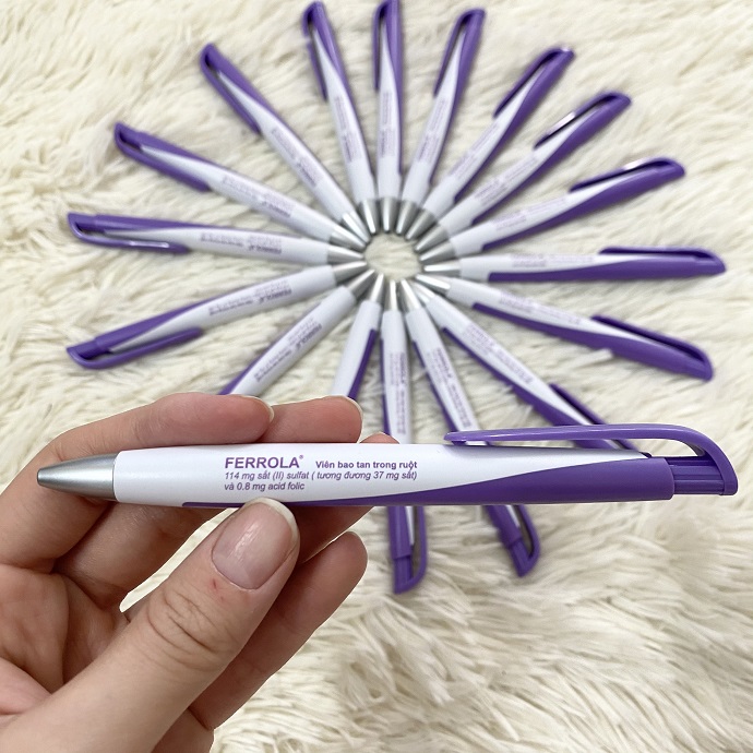 Bút Bi Nhựa Trắng Phối Tím FERROLA - Quà Tặng Quảng Bá Thương Hiệu