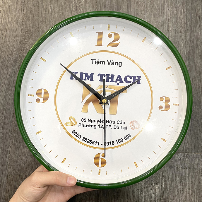 ĐỒNG HỒ TREO TƯỜNG IN LOGO TIỆM VÀNG KIM THẠCH