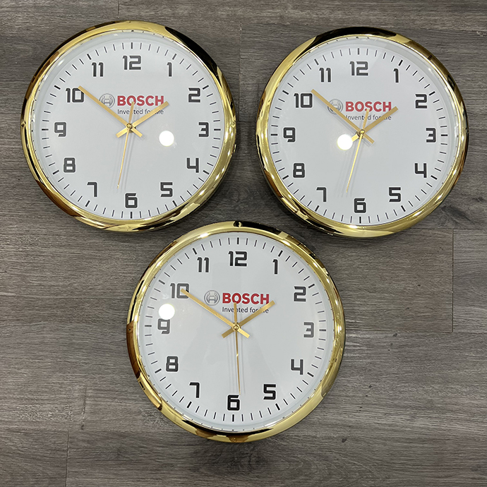 Đồng Hồ Treo Tường Viền Vàng In Logo – Đồng Hồ Quà Tặng Doanh Nghiệp Cao Cấp