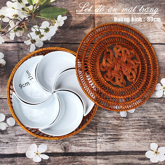 Set Dĩa Ăn Mặt Trăng Giỏ Tre – Quà Tặng Doanh Nghiệp Trang Nhã & Hiện Đại