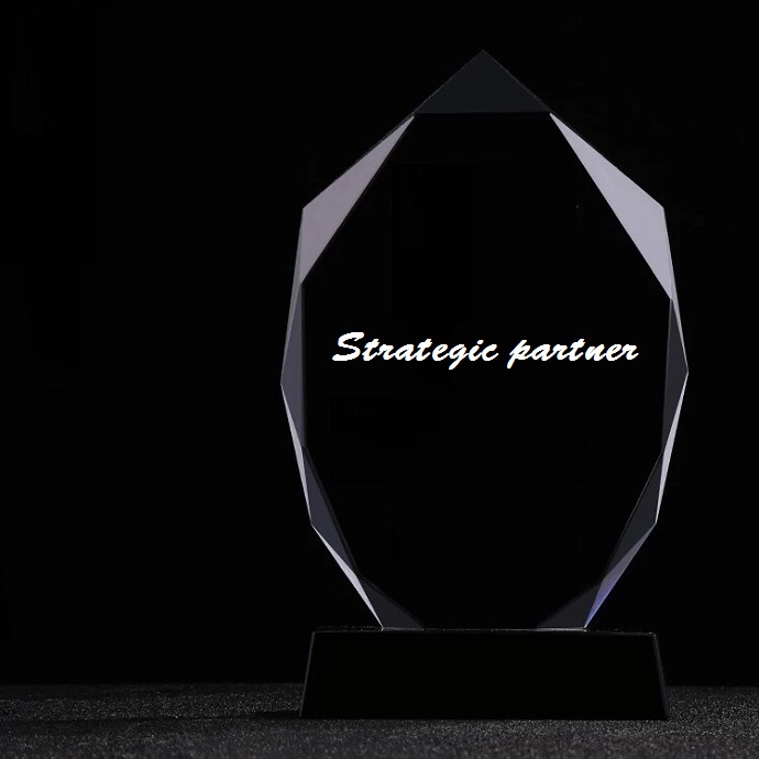 Cúp Pha Lê Elip Cạnh Vát – Khắc Chữ Strategic Partner Sang Trọng