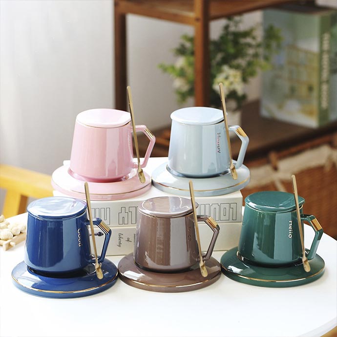 Bộ Tách Cà Phê Sứ Cao Cấp Kèm Dĩa & Thìa In Logo Theo Yêu Cầu