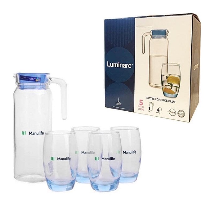 Bộ Ly Thủy Tinh Luminarc 5 Món In Logo Manulife - Quà Tặng Cao Cấp, In Logo Doanh Nghiệp