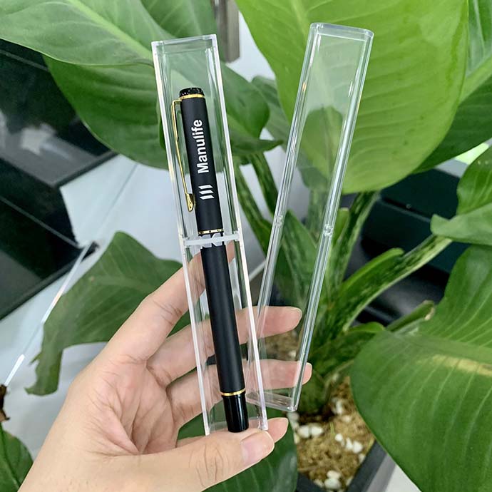 BKL 28-Bút Kim Loại Mở Nắp Màu Đen Viền Vàng Sang Trọng Kèm Hộp - In Logo Bút Kim Loại Giá Rẻ