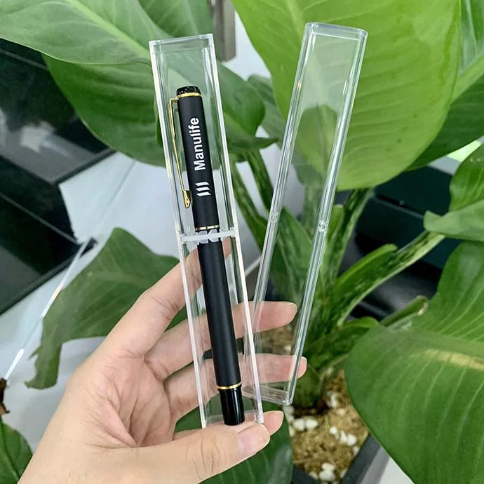 BKL 28-Bút Kim Loại Mở Nắp Màu Đen Viền Vàng Sang Trọng Kèm Hộp - In Logo Bút Kim Loại Giá Rẻ