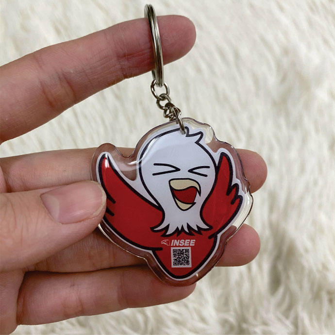 Móc Khóa Mica Hình Thú Màu Đỏ Trắng – In Logo Theo Yêu Cầu
