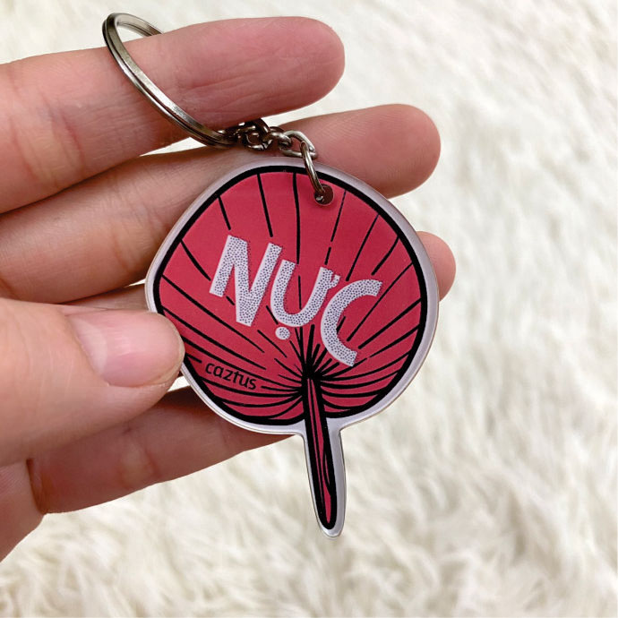 Móc Khóa Mica Hình Quạt – Thiết Kế Màu Đỏ Nổi Bật – In Theo Yêu Cầu