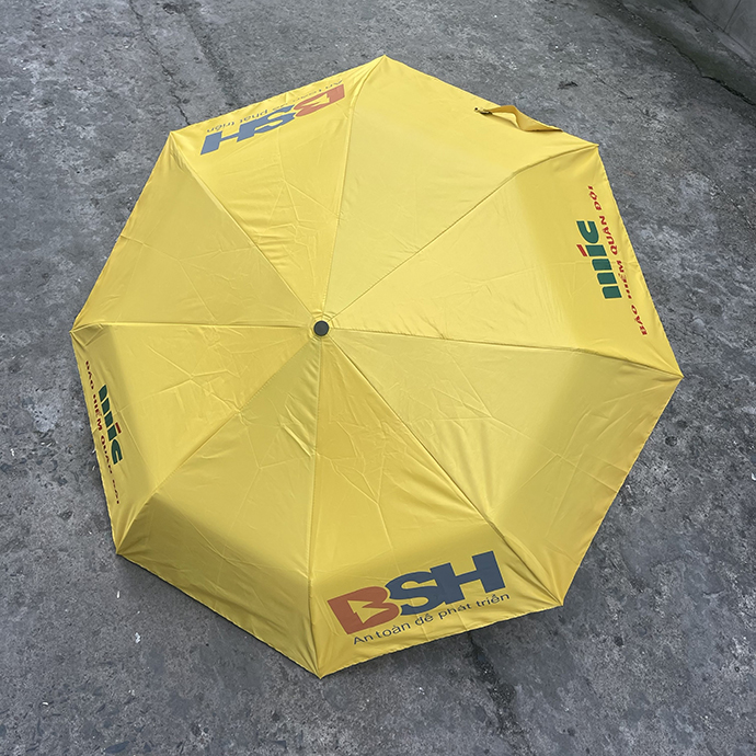 Ô Dù Gấp Gọn Màu Vàng In Logo Doanh Nghiệp Cao Cấp