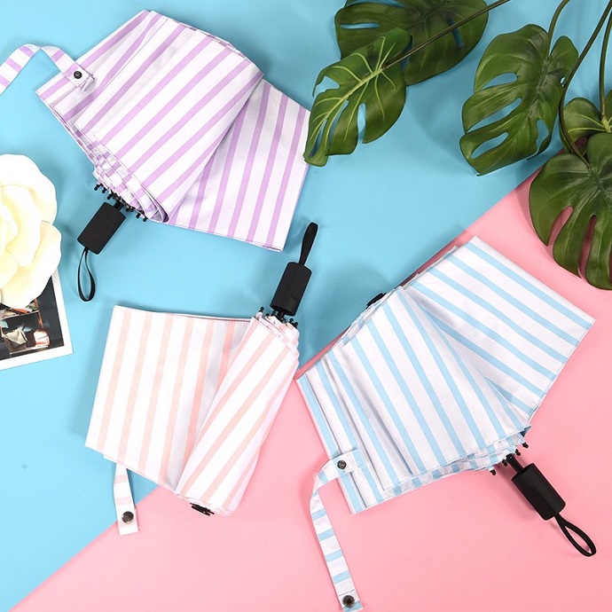 Ô Dù Gấp Ngắn Kẻ Sọc Pastel – Quà Tặng Doanh Nghiệp In Logo