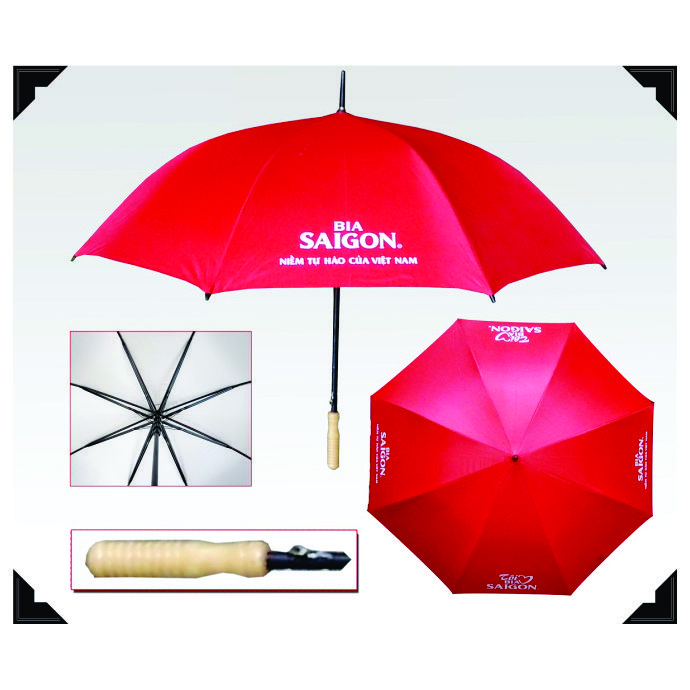 Ô Dù Cán Dài Đỏ In Logo – Quà Tặng Quảng Cáo Doanh Nghiệp Cao Cấp